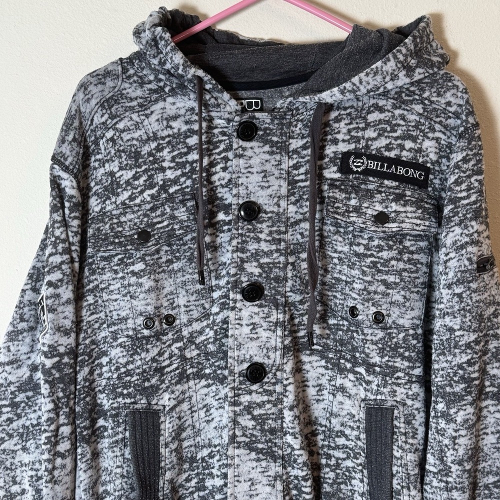 Billabong Gray Button Front Hoodie Jacket Fleece Lined Men's Medium